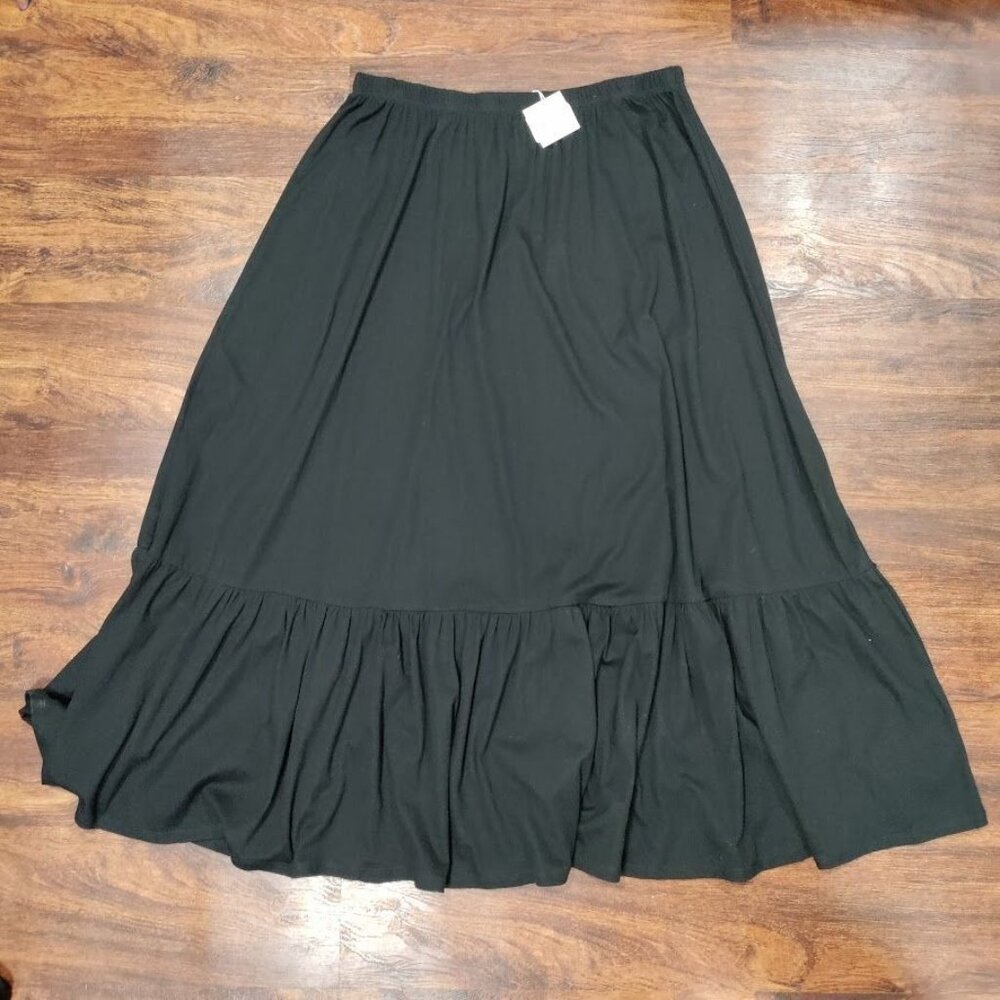 Monn NWT Modesty Jersey Whimsygoth Ruffle Elastic Waist Black Long Skirt 1XL - Picture 6 of 9
